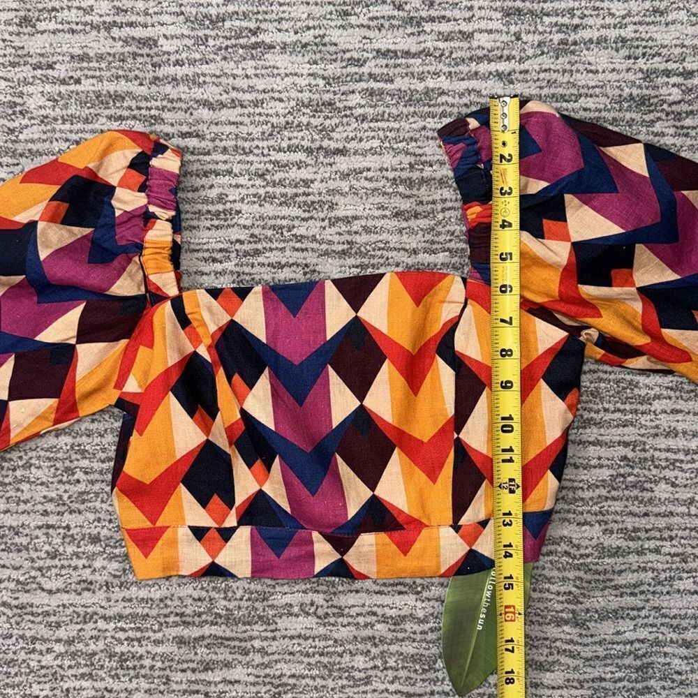 NWT Farm Rio Lindeza Grafica Linen Crop Top In Multi Small - Picture 7 of 13
